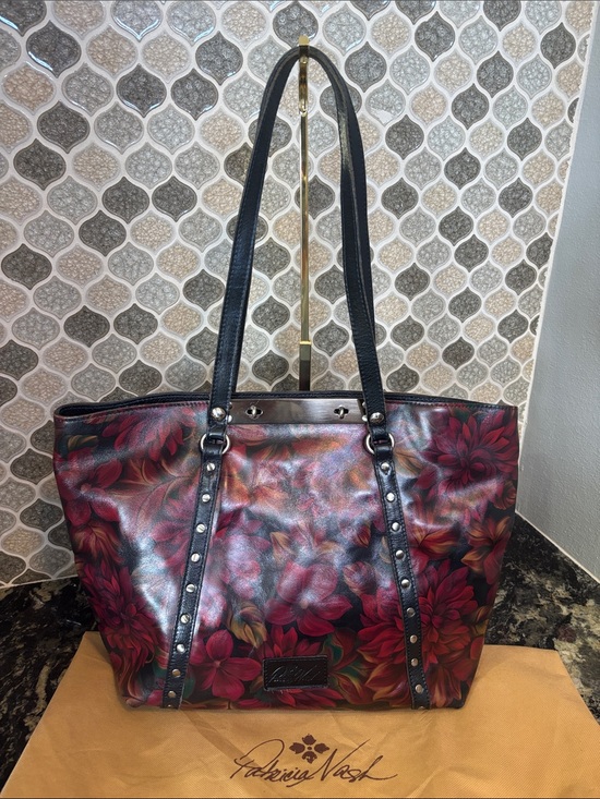 Patricia Nash Handbags - Patricia Nash Burgundy Floral Leather Tote with Black Straps